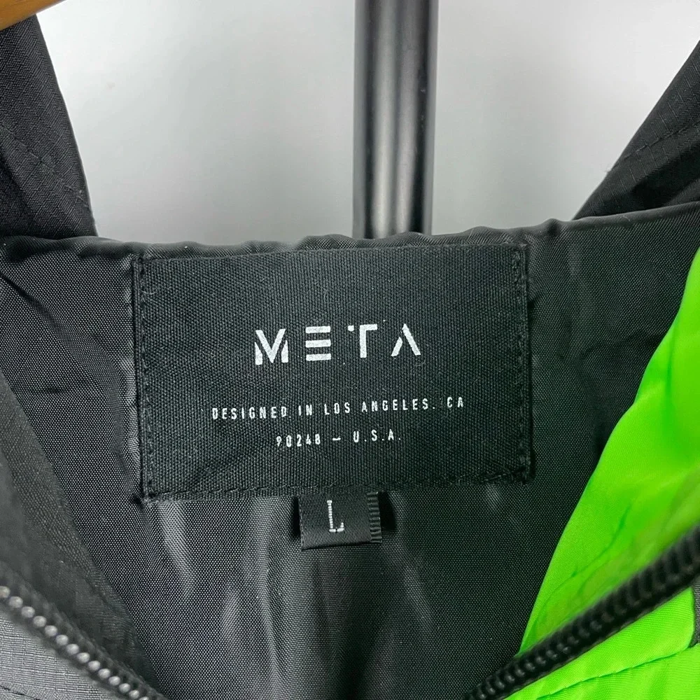 Meta Black Green‎ Coding Coder Pullover Hooded Multipocket Windbreaker Jacket - Picture 9 of 10